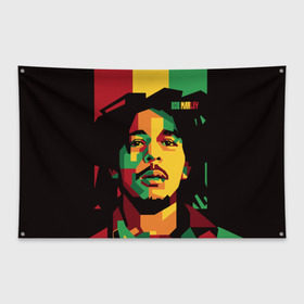 Флаг-баннер с принтом Ямайка Боб Марли в Тюмени, 100% полиэстер | размер 67 х 109 см, плотность ткани — 95 г/м2; по краям флага есть четыре люверса для крепления | bob marley | reggae | регги