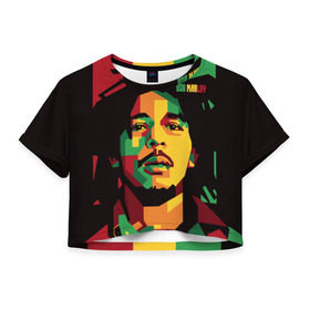 Женская футболка 3D укороченная с принтом Ямайка, Боб Марли в Тюмени, 100% полиэстер | круглая горловина, длина футболки до линии талии, рукава с отворотами | bob marley | reggae | регги