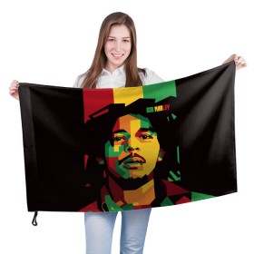 Флаг 3D с принтом Ямайка, Боб Марли в Тюмени, 100% полиэстер | плотность ткани — 95 г/м2, размер — 67 х 109 см. Принт наносится с одной стороны | bob marley | reggae | регги
