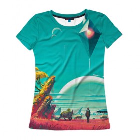 Женская футболка 3D с принтом No Man`s Sky 5 в Тюмени, 100% полиэфир ( синтетическое хлопкоподобное полотно) | прямой крой, круглый вырез горловины, длина до линии бедер | no man sky | no mans sky | безлюдное небо | ноу мэнс скай