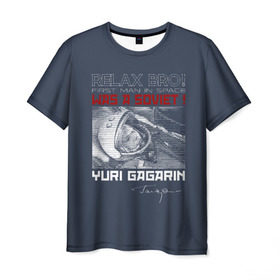 Мужская футболка 3D с принтом Гагарин в Тюмени, 100% полиэфир | прямой крой, круглый вырез горловины, длина до линии бедер | 
