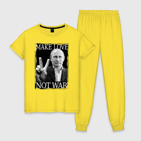 Женская пижама хлопок с принтом Make love not war в Тюмени, 100% хлопок | брюки и футболка прямого кроя, без карманов, на брюках мягкая резинка на поясе и по низу штанин | 