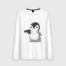 Мужской лонгслив хлопок с принтом пингвин в Тюмени, 100% хлопок |  | gun | penguin | shotgun | tmblr | tumbler | пингвин | пистолет
