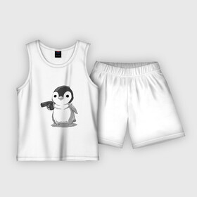 Детская пижама с шортами хлопок с принтом пингвин в Тюмени,  |  | gun | penguin | shotgun | tmblr | tumbler | пингвин | пистолет