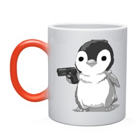 Кружка хамелеон с принтом пингвин в Тюмени, керамика | меняет цвет при нагревании, емкость 330 мл | gun | penguin | shotgun | tmblr | tumbler | пингвин | пистолет