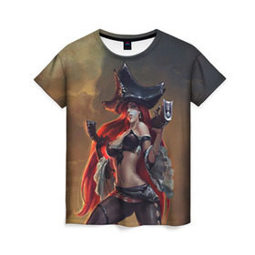 Женская футболка 3D с принтом Пират в Тюмени, 100% полиэфир ( синтетическое хлопкоподобное полотно) | прямой крой, круглый вырез горловины, длина до линии бедер | league of legends | lol | miss fortune | лига легенд | лол | мисс фортуна | пират