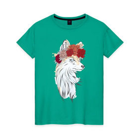Женская футболка хлопок с принтом Лиса в Тюмени, 100% хлопок | прямой крой, круглый вырез горловины, длина до линии бедер, слегка спущенное плечо | fox | животные | лиса | лисичка | лисы | осень | рыжая | фыр фыр | цветы