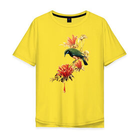 Мужская футболка хлопок Oversize с принтом экзотическая птица в Тюмени, 100% хлопок | свободный крой, круглый ворот, “спинка” длиннее передней части | Тематика изображения на принте: весна | девушкам | птицы | цветы