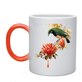 Кружка хамелеон с принтом экзотическая птица в Тюмени, керамика | меняет цвет при нагревании, емкость 330 мл | весна | девушкам | птицы | цветы