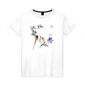 Женская футболка хлопок с принтом экзотические птицы в Тюмени, 100% хлопок | прямой крой, круглый вырез горловины, длина до линии бедер, слегка спущенное плечо | 8 марта | девушкам | птицы | экзотика