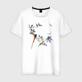 Мужская футболка хлопок с принтом экзотические птицы в Тюмени, 100% хлопок | прямой крой, круглый вырез горловины, длина до линии бедер, слегка спущенное плечо. | Тематика изображения на принте: 8 марта | девушкам | птицы | экзотика