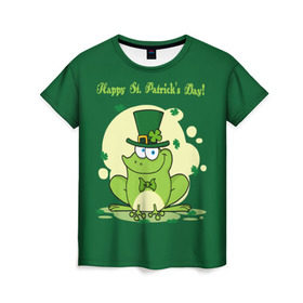 Женская футболка 3D с принтом Ирландия в Тюмени, 100% полиэфир ( синтетическое хлопкоподобное полотно) | прямой крой, круглый вырез горловины, длина до линии бедер | clover | frog | green | happy st. patricks day | ireland | irish | moon | день святого патрика | зелёная | ирландец | ирландия | клевер | луна | лягушка | счастливый | шляпа