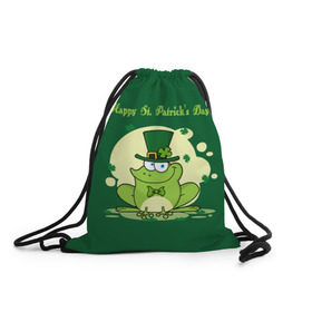 Рюкзак-мешок 3D с принтом Ирландия в Тюмени, 100% полиэстер | плотность ткани — 200 г/м2, размер — 35 х 45 см; лямки — толстые шнурки, застежка на шнуровке, без карманов и подкладки | clover | frog | green | happy st. patricks day | ireland | irish | moon | день святого патрика | зелёная | ирландец | ирландия | клевер | луна | лягушка | счастливый | шляпа