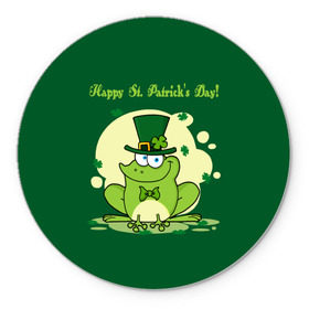 Коврик круглый с принтом Ирландия в Тюмени, резина и полиэстер | круглая форма, изображение наносится на всю лицевую часть | Тематика изображения на принте: clover | frog | green | happy st. patricks day | ireland | irish | moon | день святого патрика | зелёная | ирландец | ирландия | клевер | луна | лягушка | счастливый | шляпа