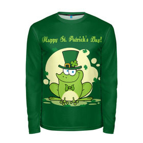 Мужской лонгслив 3D с принтом Ирландия в Тюмени, 100% полиэстер | длинные рукава, круглый вырез горловины, полуприлегающий силуэт | Тематика изображения на принте: clover | frog | green | happy st. patricks day | ireland | irish | moon | день святого патрика | зелёная | ирландец | ирландия | клевер | луна | лягушка | счастливый | шляпа