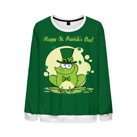 Мужской свитшот 3D с принтом Ирландия в Тюмени, 100% полиэстер с мягким внутренним слоем | круглый вырез горловины, мягкая резинка на манжетах и поясе, свободная посадка по фигуре | clover | frog | green | happy st. patricks day | ireland | irish | moon | день святого патрика | зелёная | ирландец | ирландия | клевер | луна | лягушка | счастливый | шляпа