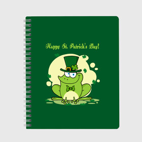 Тетрадь с принтом Ирландия в Тюмени, 100% бумага | 48 листов, плотность листов — 60 г/м2, плотность картонной обложки — 250 г/м2. Листы скреплены сбоку удобной пружинной спиралью. Уголки страниц и обложки скругленные. Цвет линий — светло-серый
 | Тематика изображения на принте: clover | frog | green | happy st. patricks day | ireland | irish | moon | день святого патрика | зелёная | ирландец | ирландия | клевер | луна | лягушка | счастливый | шляпа