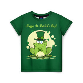 Детская футболка 3D с принтом Ирландия в Тюмени, 100% гипоаллергенный полиэфир | прямой крой, круглый вырез горловины, длина до линии бедер, чуть спущенное плечо, ткань немного тянется | Тематика изображения на принте: clover | frog | green | happy st. patricks day | ireland | irish | moon | день святого патрика | зелёная | ирландец | ирландия | клевер | луна | лягушка | счастливый | шляпа
