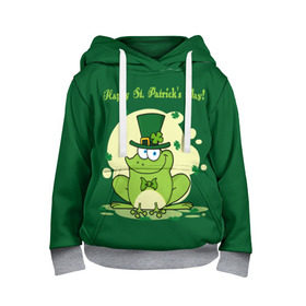 Детская толстовка 3D с принтом Ирландия в Тюмени, 100% полиэстер | двухслойный капюшон со шнурком для регулировки, мягкие манжеты на рукавах и по низу толстовки, спереди карман-кенгуру с мягким внутренним слоем | clover | frog | green | happy st. patricks day | ireland | irish | moon | день святого патрика | зелёная | ирландец | ирландия | клевер | луна | лягушка | счастливый | шляпа