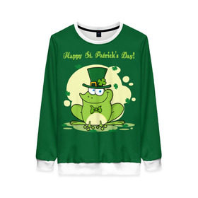 Женский свитшот 3D с принтом Ирландия в Тюмени, 100% полиэстер с мягким внутренним слоем | круглый вырез горловины, мягкая резинка на манжетах и поясе, свободная посадка по фигуре | Тематика изображения на принте: clover | frog | green | happy st. patricks day | ireland | irish | moon | день святого патрика | зелёная | ирландец | ирландия | клевер | луна | лягушка | счастливый | шляпа