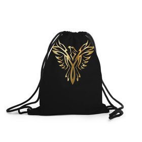 Рюкзак-мешок 3D с принтом Gold Phoenix в Тюмени, 100% полиэстер | плотность ткани — 200 г/м2, размер — 35 х 45 см; лямки — толстые шнурки, застежка на шнуровке, без карманов и подкладки | злато | золото | клюв | крылья | металл | орёл | птица | феникс