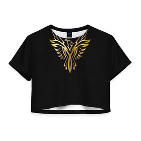 Женская футболка 3D укороченная с принтом Gold Phoenix в Тюмени, 100% полиэстер | круглая горловина, длина футболки до линии талии, рукава с отворотами | злато | золото | клюв | крылья | металл | орёл | птица | феникс