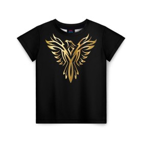 Детская футболка 3D с принтом Gold Phoenix в Тюмени, 100% гипоаллергенный полиэфир | прямой крой, круглый вырез горловины, длина до линии бедер, чуть спущенное плечо, ткань немного тянется | Тематика изображения на принте: злато | золото | клюв | крылья | металл | орёл | птица | феникс