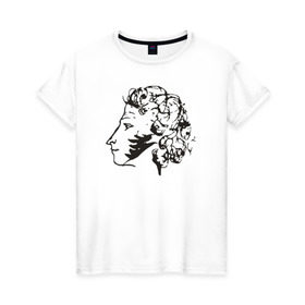 Женская футболка хлопок с принтом Пушкин в Тюмени, 100% хлопок | прямой крой, круглый вырез горловины, длина до линии бедер, слегка спущенное плечо | автопортрет | литература | поэт | пушкин | сказка | словесность | стихи