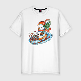 Мужская футболка премиум с принтом Снеговик в Тюмени, 92% хлопок, 8% лайкра | приталенный силуэт, круглый вырез ворота, длина до линии бедра, короткий рукав | 