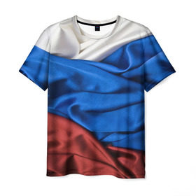 Мужская футболка 3D с принтом Триколор в Тюмени, 100% полиэфир | прямой крой, круглый вырез горловины, длина до линии бедер | белый | красный | синий | складки | текстура | ткань
