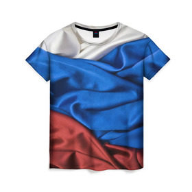 Женская футболка 3D с принтом Триколор в Тюмени, 100% полиэфир ( синтетическое хлопкоподобное полотно) | прямой крой, круглый вырез горловины, длина до линии бедер | белый | красный | синий | складки | текстура | ткань