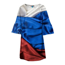 Детское платье 3D с принтом Триколор в Тюмени, 100% полиэстер | прямой силуэт, чуть расширенный к низу. Круглая горловина, на рукавах — воланы | Тематика изображения на принте: белый | красный | синий | складки | текстура | ткань
