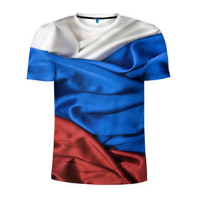 Мужская футболка 3D спортивная с принтом Триколор в Тюмени, 100% полиэстер с улучшенными характеристиками | приталенный силуэт, круглая горловина, широкие плечи, сужается к линии бедра | белый | красный | синий | складки | текстура | ткань