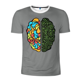 Мужская футболка 3D спортивная с принтом Мужское и женское в Тюмени, 100% полиэстер с улучшенными характеристиками | приталенный силуэт, круглая горловина, широкие плечи, сужается к линии бедра | iq | интеллект | искусство | логика | мозг | плата | полушарие | творчество | ум