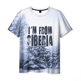 Мужская футболка 3D с принтом Я из Сибири в Тюмени, 100% полиэфир | прямой крой, круглый вырез горловины, длина до линии бедер | Тематика изображения на принте: siberia | зима | россия | сибирь | снег | холод