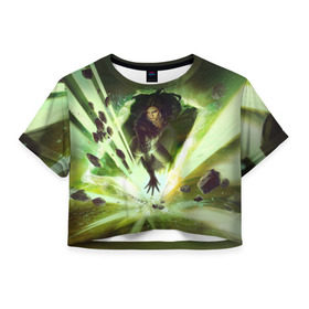 Женская футболка 3D укороченная с принтом The Witcher в Тюмени, 100% полиэстер | круглая горловина, длина футболки до линии талии, рукава с отворотами | witcher | ведьмак | геральт