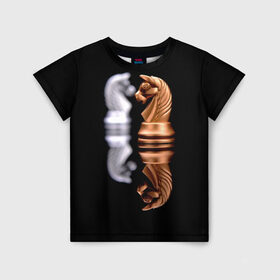 Детская футболка 3D с принтом Ход конём в Тюмени, 100% гипоаллергенный полиэфир | прямой крой, круглый вырез горловины, длина до линии бедер, чуть спущенное плечо, ткань немного тянется | 64 | chess | игра | конь | спорт | фигура | шахматы