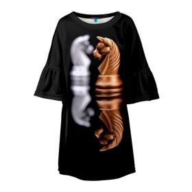 Детское платье 3D с принтом Ход конём в Тюмени, 100% полиэстер | прямой силуэт, чуть расширенный к низу. Круглая горловина, на рукавах — воланы | 64 | chess | игра | конь | спорт | фигура | шахматы