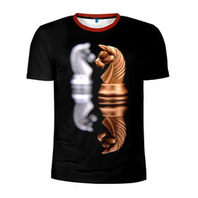 Мужская футболка 3D спортивная с принтом Ход конём в Тюмени, 100% полиэстер с улучшенными характеристиками | приталенный силуэт, круглая горловина, широкие плечи, сужается к линии бедра | Тематика изображения на принте: 64 | chess | игра | конь | спорт | фигура | шахматы