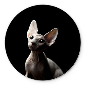 Коврик круглый с принтом Сфинкс в Тюмени, резина и полиэстер | круглая форма, изображение наносится на всю лицевую часть | black | cat | взгляд | кот | котик | котэ | кошка | сфинкс | уши | черный