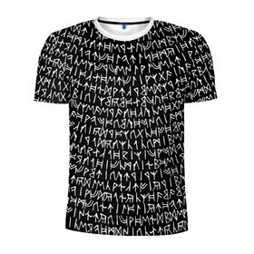 Мужская футболка 3D спортивная с принтом Руны в Тюмени, 100% полиэстер с улучшенными характеристиками | приталенный силуэт, круглая горловина, широкие плечи, сужается к линии бедра | викинги | древний | иероглифы | история | магия | рунический | север | текст | черно белый