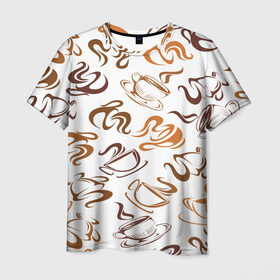 Мужская футболка 3D с принтом Кофейник в Тюмени, 100% полиэфир | прямой крой, круглый вырез горловины, длина до линии бедер | chocolate | coffee | sweet | бобы | зерна | кофе | напиток | пенка | сладкое | чашки | шоколад