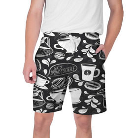 Мужские шорты 3D с принтом Drink Coffe в Тюмени,  полиэстер 100% | прямой крой, два кармана без застежек по бокам. Мягкая трикотажная резинка на поясе, внутри которой широкие завязки. Длина чуть выше колен | Тематика изображения на принте: coffee | кофе | паттерн