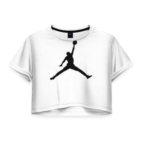 Женская футболка 3D укороченная с принтом Michael Jordan в Тюмени, 100% полиэстер | круглая горловина, длина футболки до линии талии, рукава с отворотами | логотип майкл джордан