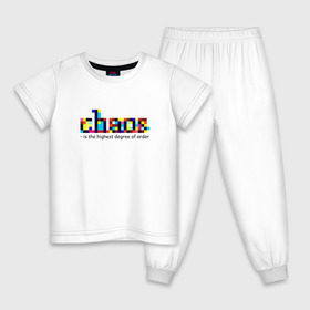 Детская пижама хлопок с принтом Хаос - высшая степень порядка в Тюмени, 100% хлопок |  брюки и футболка прямого кроя, без карманов, на брюках мягкая резинка на поясе и по низу штанин
 | chaos | order | pixel | science | пиксели | порядок | сериал | хаос | цитата