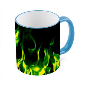 Кружка 3D с принтом Зелёный огонь в Тюмени, керамика | ёмкость 330 мл | Тематика изображения на принте: пламя | черный | яркий