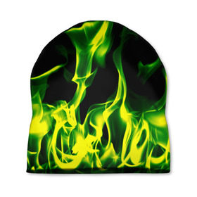Шапка 3D с принтом Зелёный огонь в Тюмени, 100% полиэстер | универсальный размер, печать по всей поверхности изделия | пламя | черный | яркий