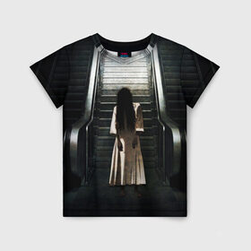 Детская футболка 3D с принтом Девочка в Тюмени, 100% гипоаллергенный полиэфир | прямой крой, круглый вырез горловины, длина до линии бедер, чуть спущенное плечо, ткань немного тянется | Тематика изображения на принте: звонок | лестница | призрак | садако