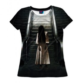 Женская футболка 3D с принтом Девочка в Тюмени, 100% полиэфир ( синтетическое хлопкоподобное полотно) | прямой крой, круглый вырез горловины, длина до линии бедер | звонок | лестница | призрак | садако