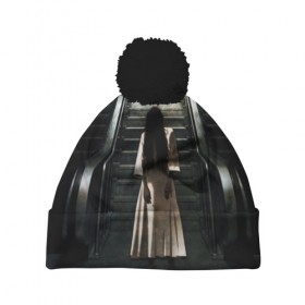 Шапка 3D c помпоном с принтом Девочка в Тюмени, 100% полиэстер | универсальный размер, печать по всей поверхности изделия | звонок | лестница | призрак | садако
